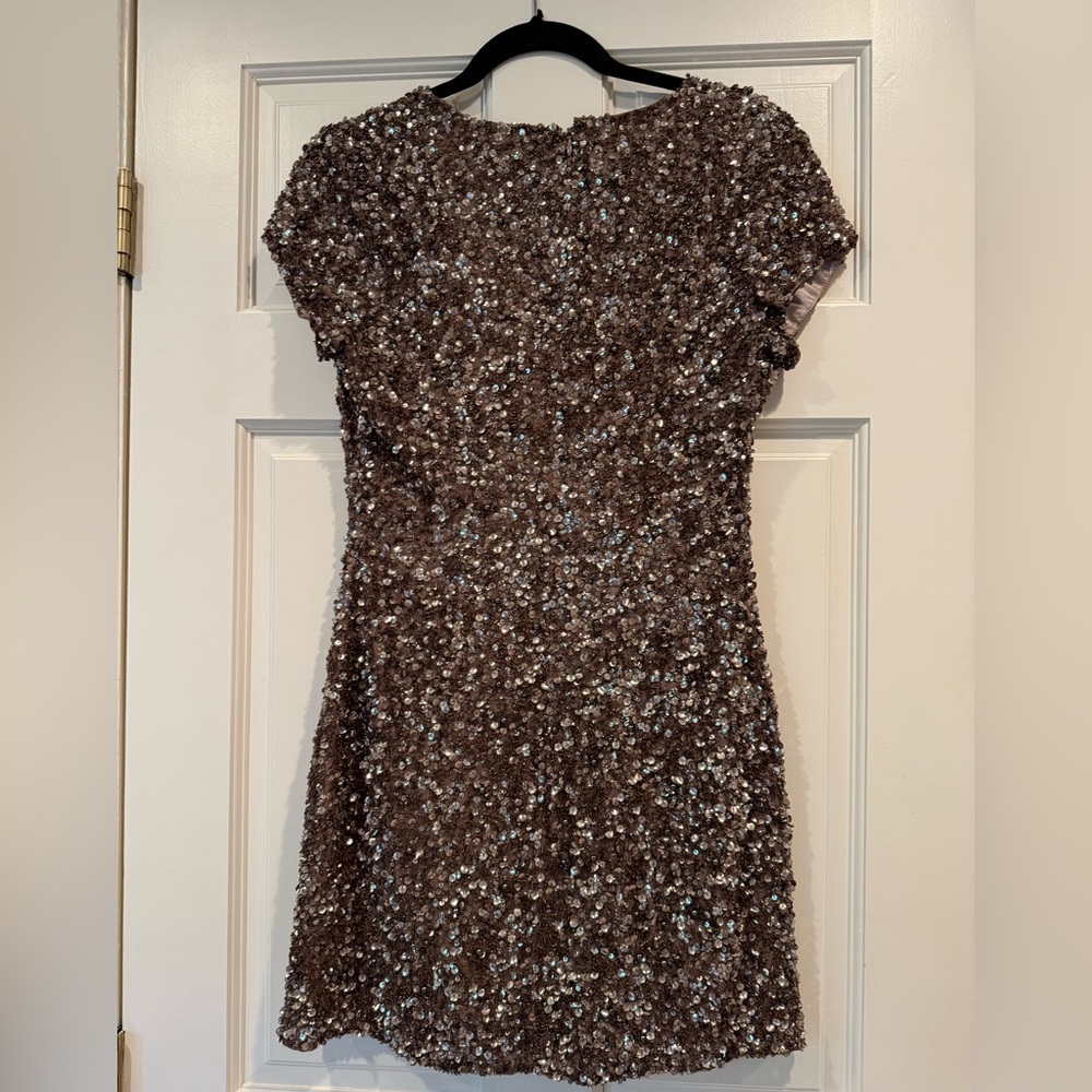 Parker Rose-Gold Sequin V-Neck Mini Dress - Picture 10 of 11